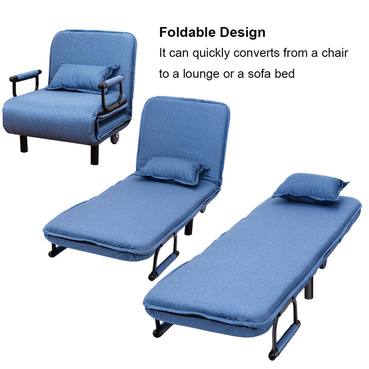 Folding Sofa Bed Sleeper Convertible Armchair Leisure Chaise Lounge Couch Blue Image 6