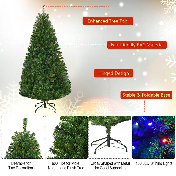 Pre-Lit Artificial Christmas Tree 5Ft Hinged 150 LED Lights Image 3