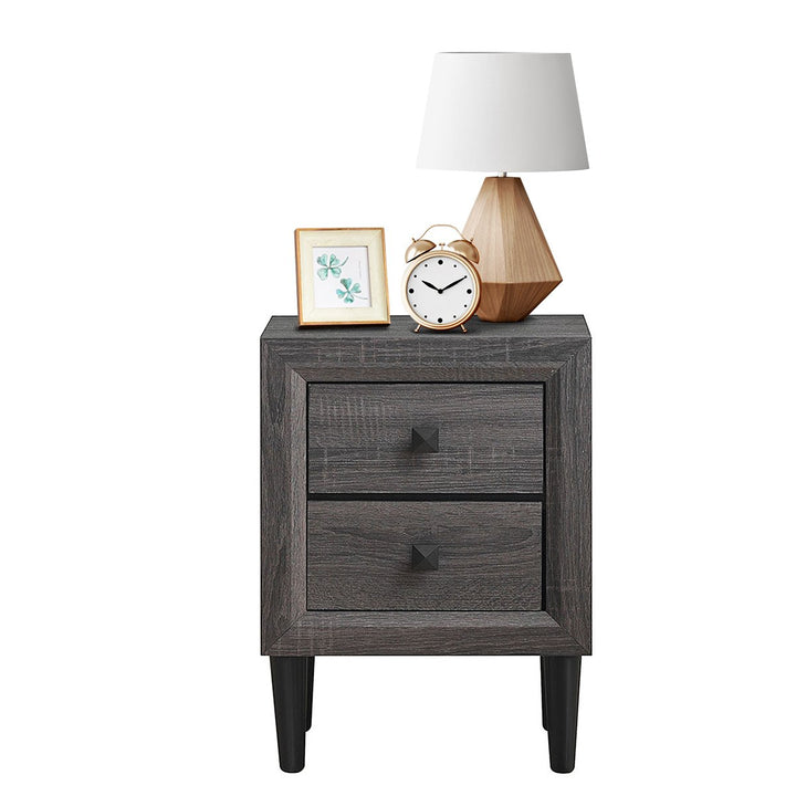 Nightstand W/2 Drawers Multipurpose Retro Grey Bedside Table Fully Assembled Image 10