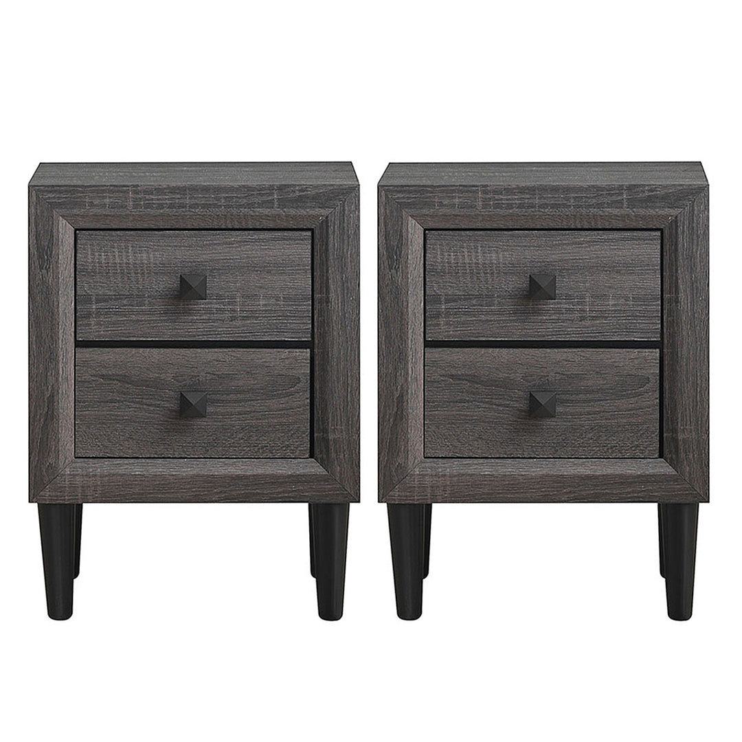 2PCS Nightstand W/2 Drawer Multipurpose Retro Grey Bedside Table Fully Assembled Image 10