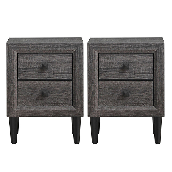 2PCS Nightstand W/2 Drawer Multipurpose Retro Grey Bedside Table Fully Assembled Image 10