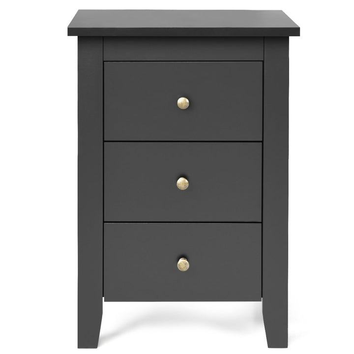 Nightstand End Beside Sofa Table Cabinet w/ 3 Drawers Bedroom Furniture Black Image 6