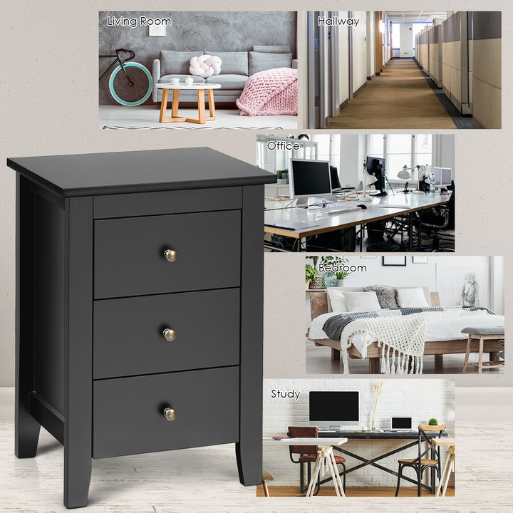 Nightstand End Beside Sofa Table Cabinet w/ 3 Drawers Bedroom Furniture Black Image 9