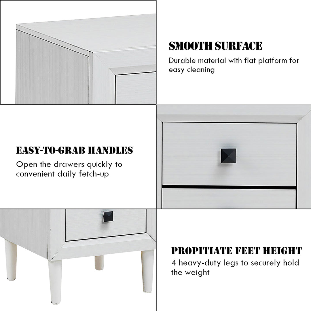 Nightstand End Bedside Coffee Table Wooden Leg Storage Drawers White Image 10