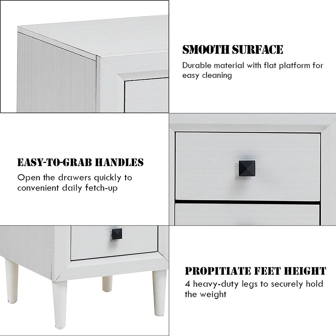 2 PCs Nightstand End Bedside Coffee Table Wooden Leg Storage Drawers White Image 10