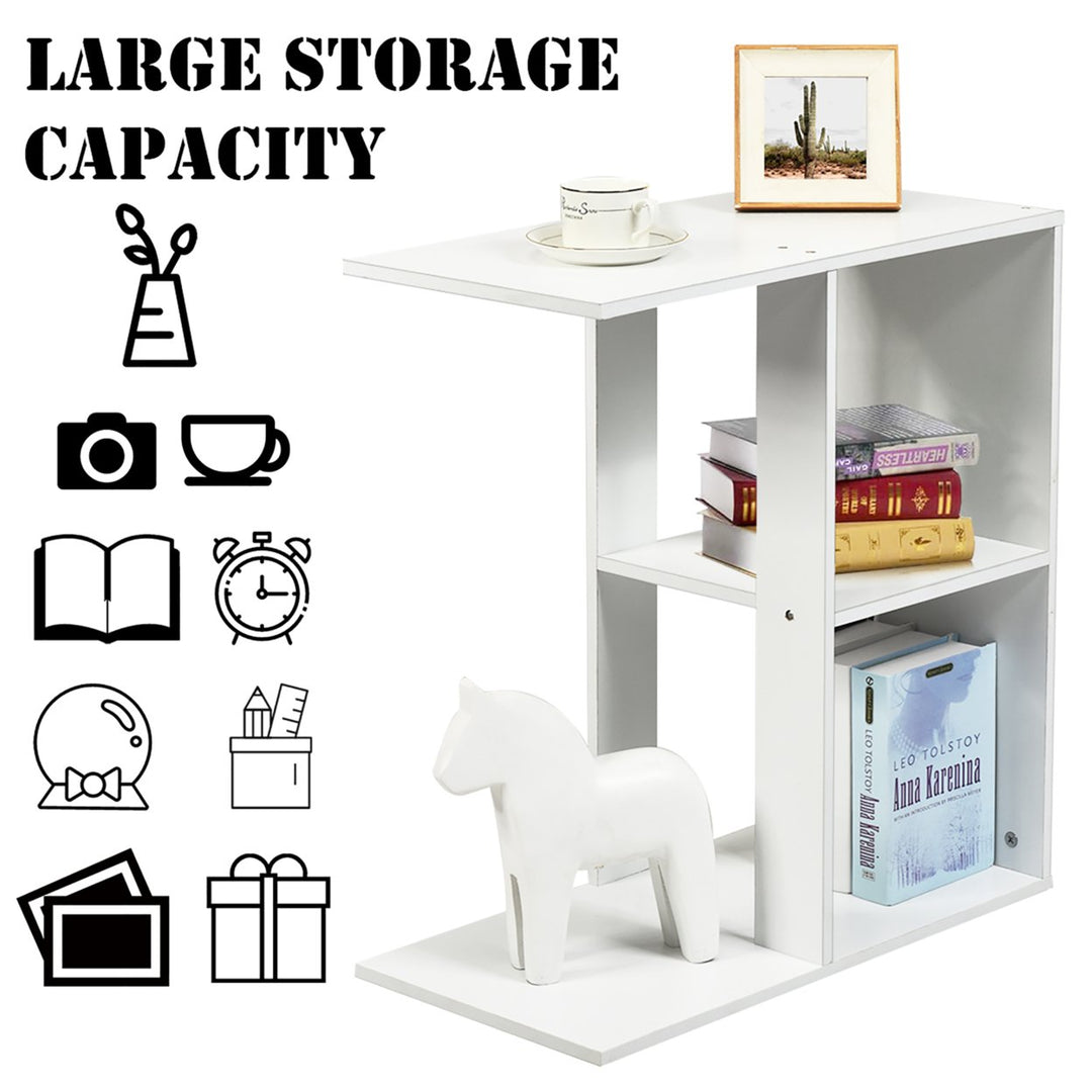 3-tier Side Table W/Storage Shelf Space-saving Nightstand White Image 6