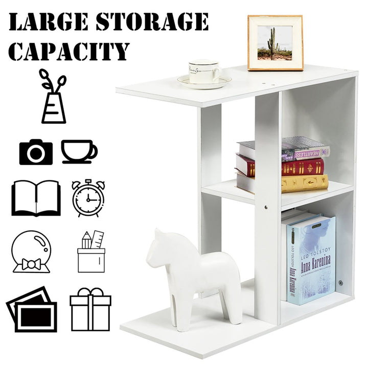 3-tier Side Table W/Storage Shelf Space-saving Nightstand White Image 6