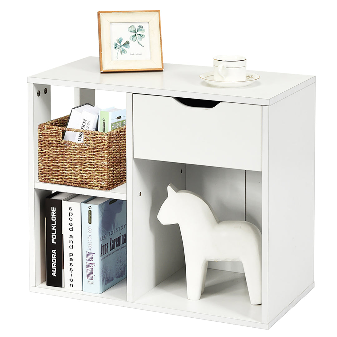 3-tier Side Table W/Storage ShelfandDrawer Space-saving Nightstand White Image 9