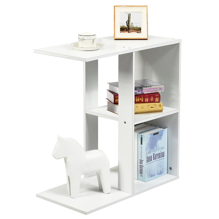 3-tier Side Table W/Storage Shelf Space-saving Nightstand White Image 9