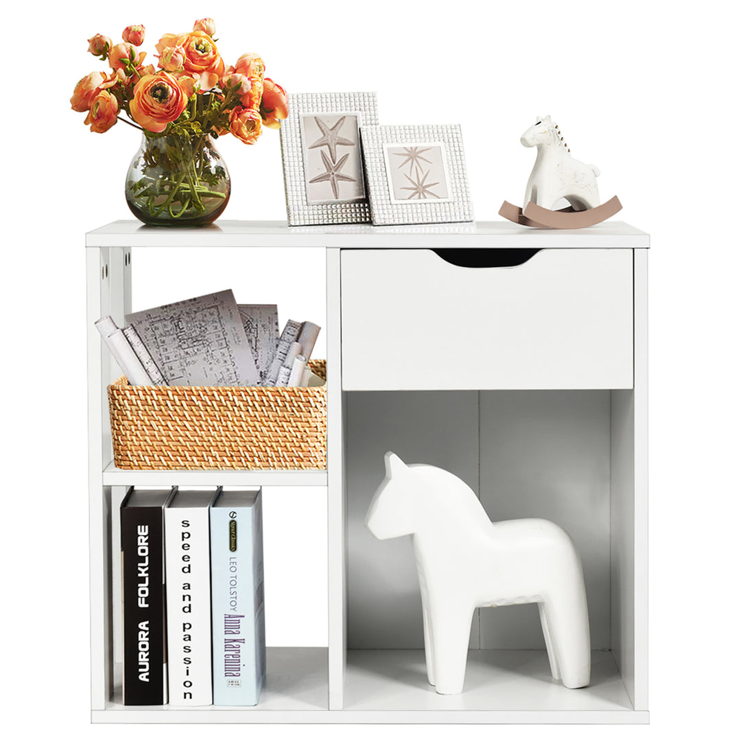 3-tier Side Table W/Storage ShelfandDrawer Space-saving Nightstand White Image 10