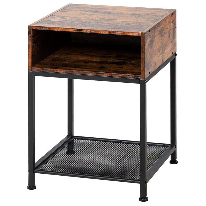 Set of 2 Industrial Nightstand End Side Table W/ Compartment and Mesh Shelf Image 10