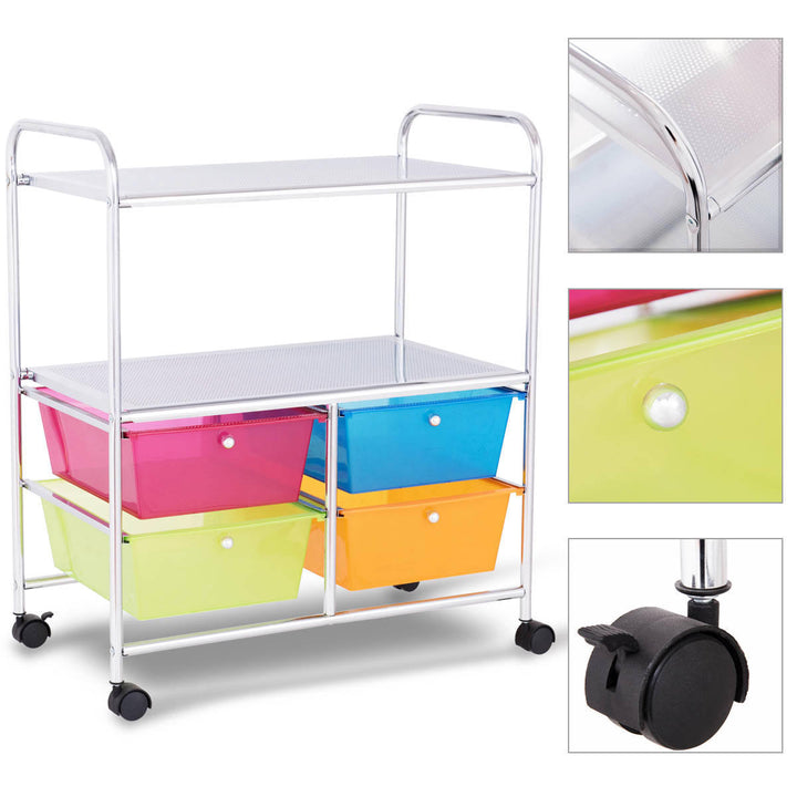 4 Multifunctional Drawers Rolling Storage Cart Rack Shelves Shelf Home Office Image 9