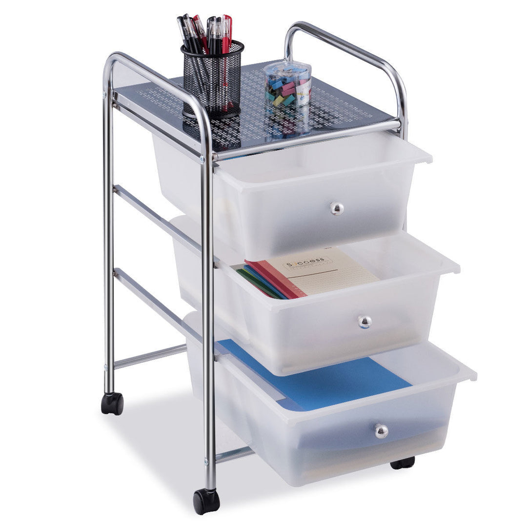 3 Drawers Metal Rolling Storage Cart Scrapbook Supply and Paper Home Office White Image 8