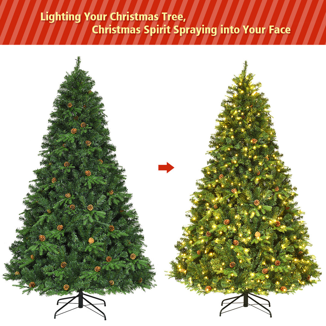 Costway 7/7.5Ft Pre-Lit Christmas Tree Hinged 460/540 LED Lights Pine Cones Image 6