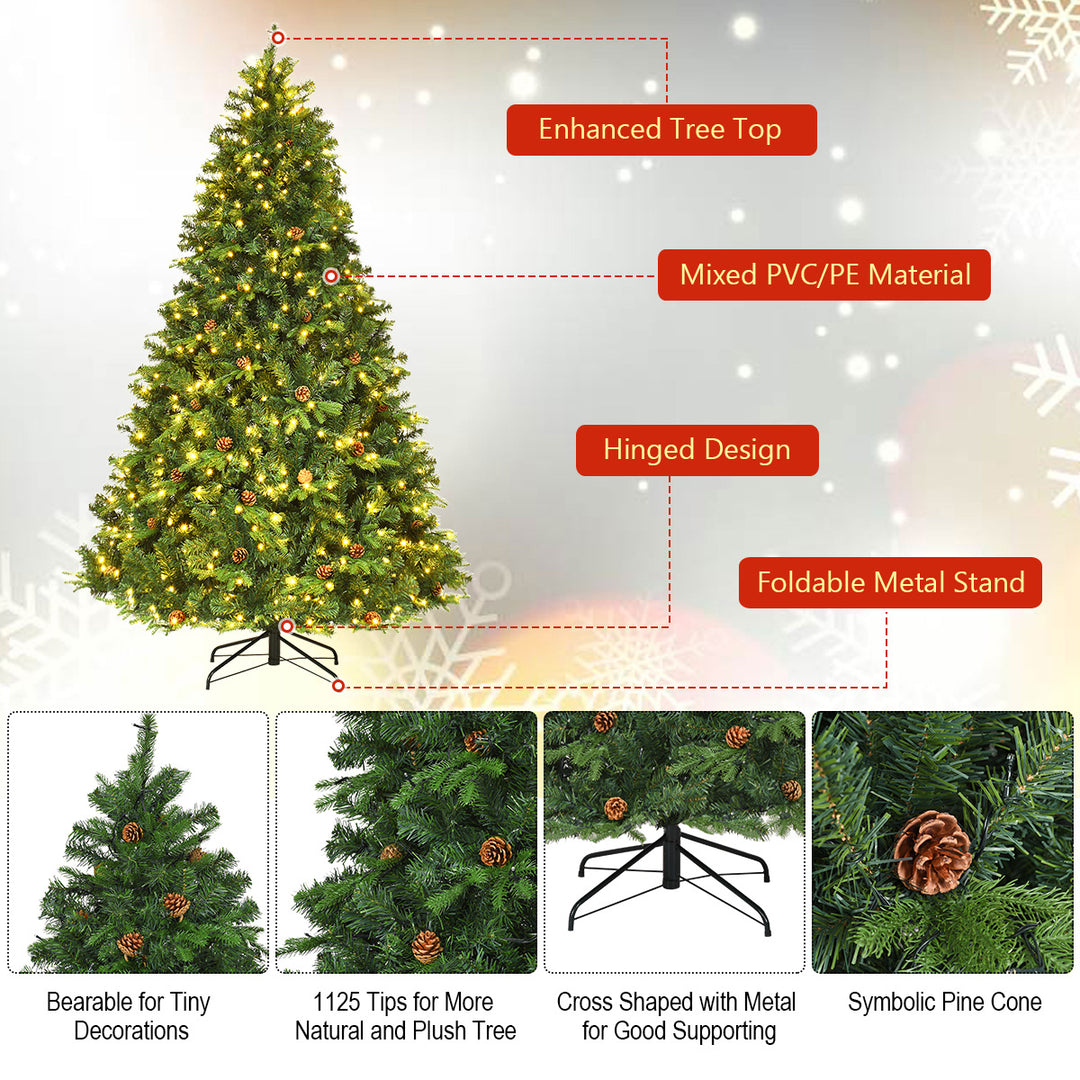 Costway 7/7.5Ft Pre-Lit Christmas Tree Hinged 460/540 LED Lights Pine Cones Image 7