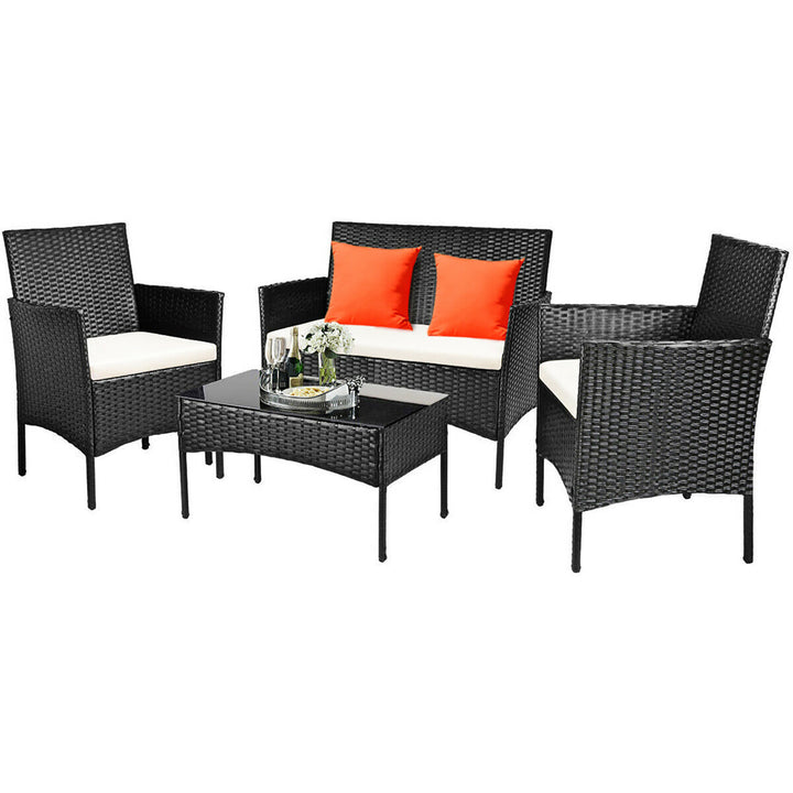 Costway 4PCS Patio Rattan Cushioned Sofa Coffee Table Backyard Porch Image 3