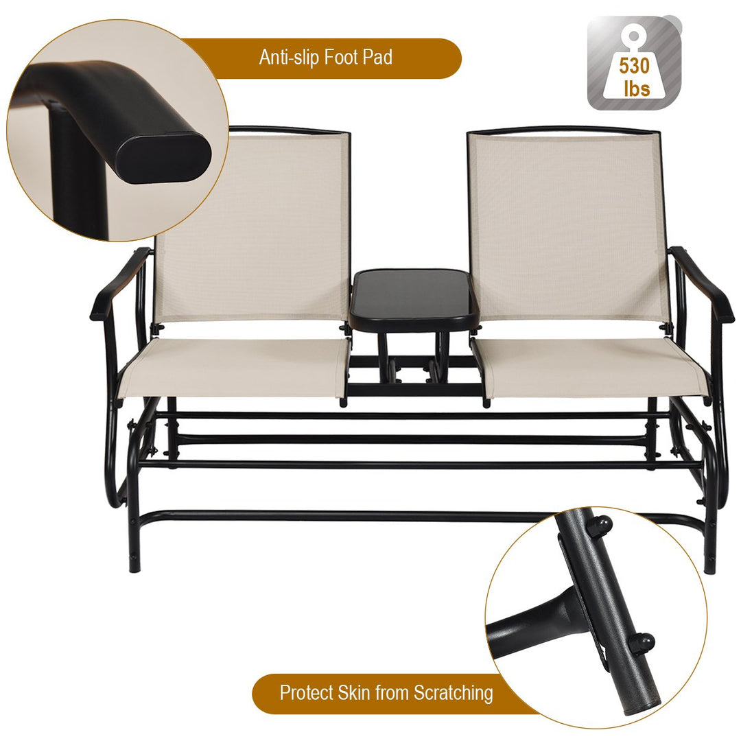 2 Person Patio Double Glider Loveseat Rocking with Center Table Image 9