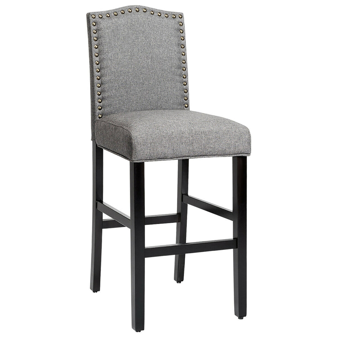 Set of 2 Bar Stools 30 Upholstered Kitchen Rubber Wood Full Back Chairs Gray Image 9