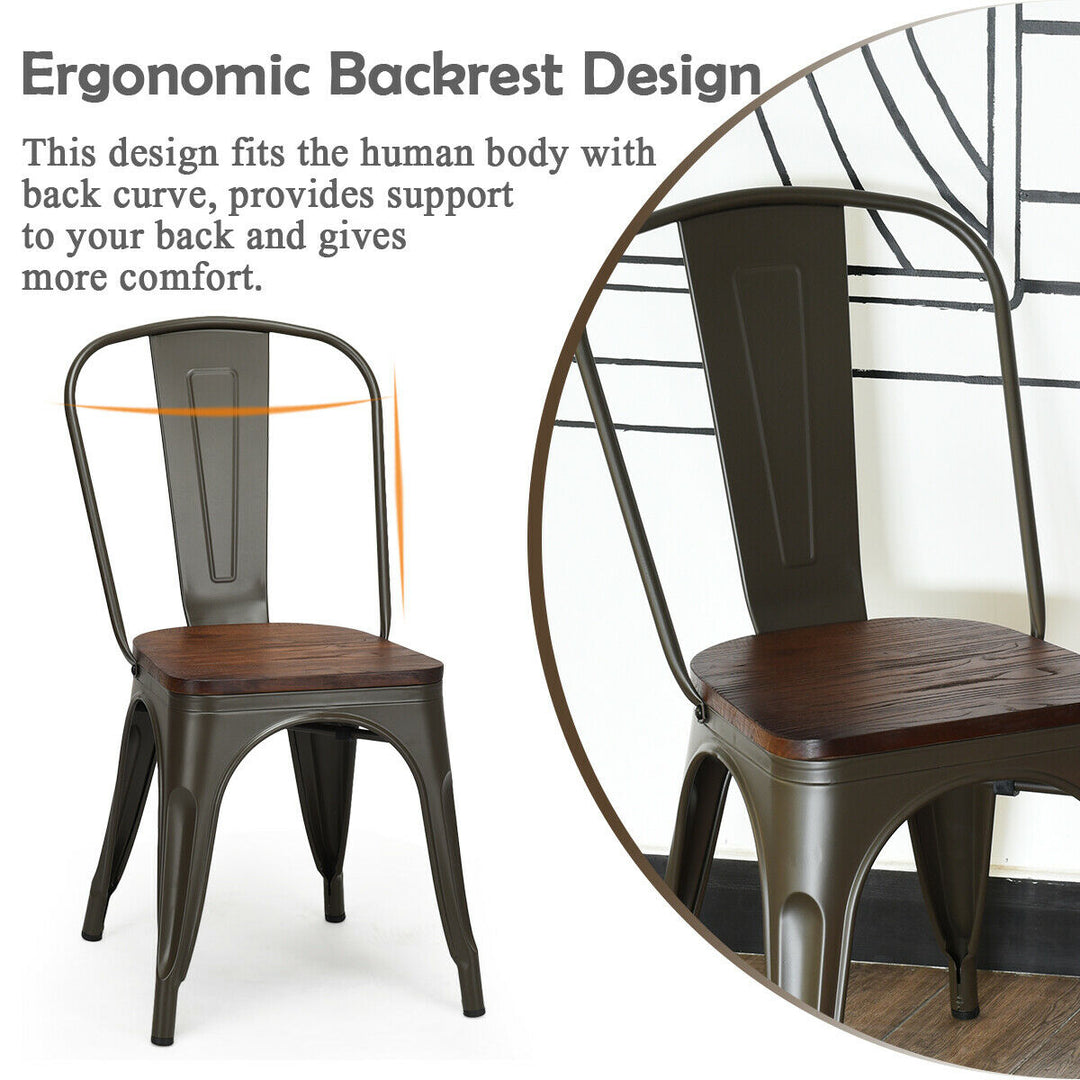 Set of 4 Style Metal Dining Side Chair Wood Seat Stackable Bistro Cafe Brown Image 7