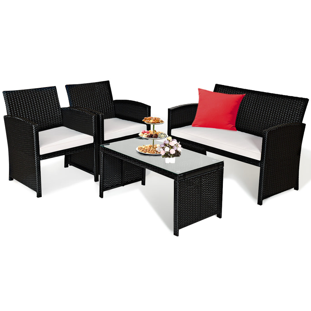 8PCS Patio Rattan Furniture Conversation Set Cushioned Sofa Table Garden Black Image 9