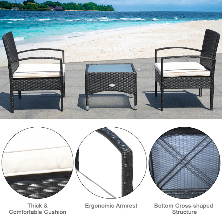 3 PCS Furniture Set Table and 2 Chair Patio Wicker Rattan W/Cushion Image 7