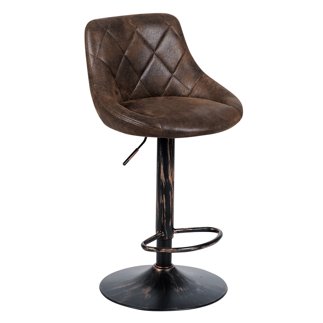 Set of 2 Adjustable Bar Stools Swivel Bar Chairs Hot-stamping Cloth Retro Brown Low Back Image 10