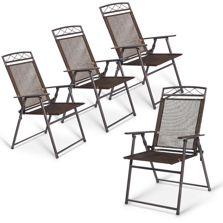 Set of 4 Patio Folding Sling Chairs Steel Textilene Camping Deck Garden Pool Image 6