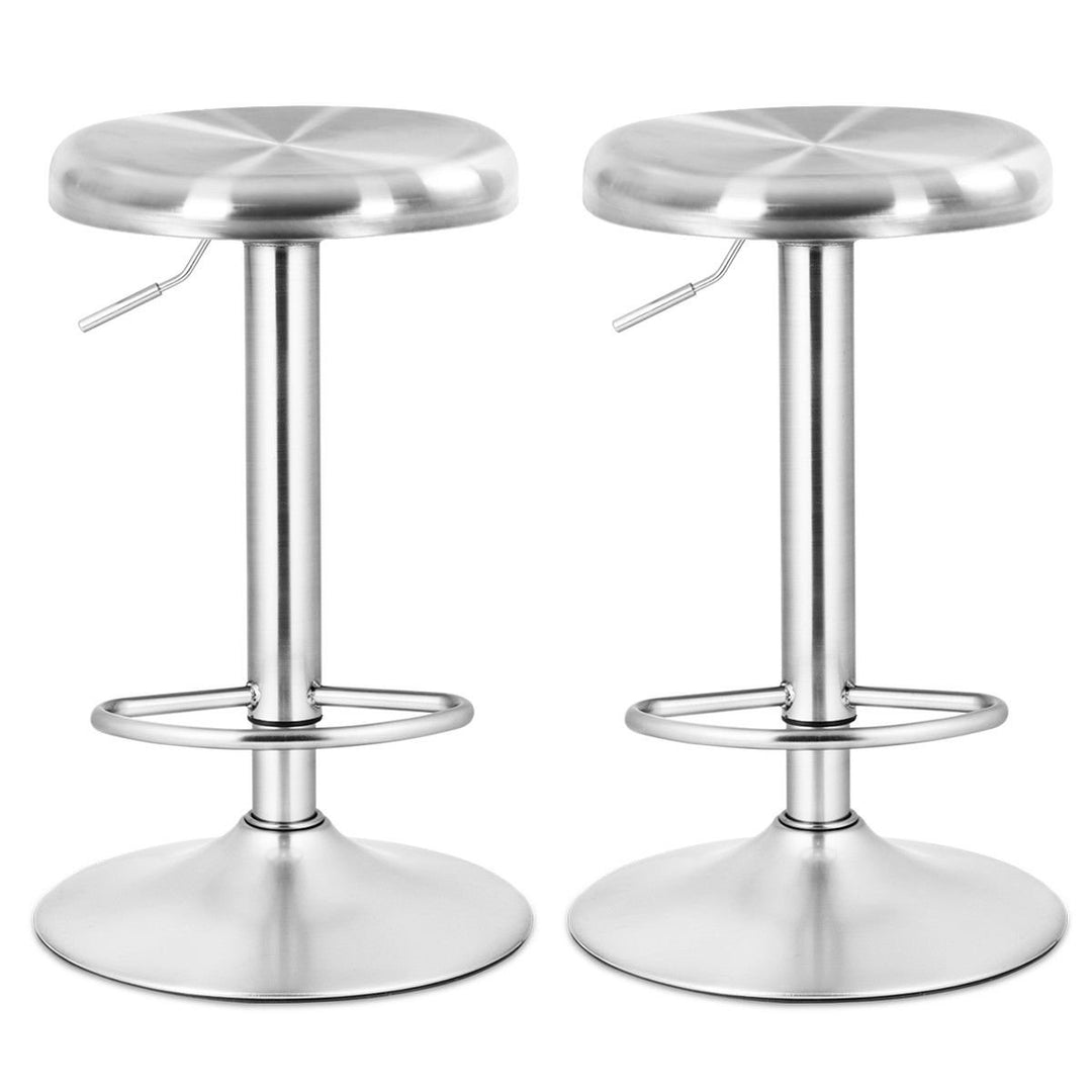 2 Pcs Brushed Stainless Steel Swivel Bar Stool Seat Adjustable Height Round Top Image 1