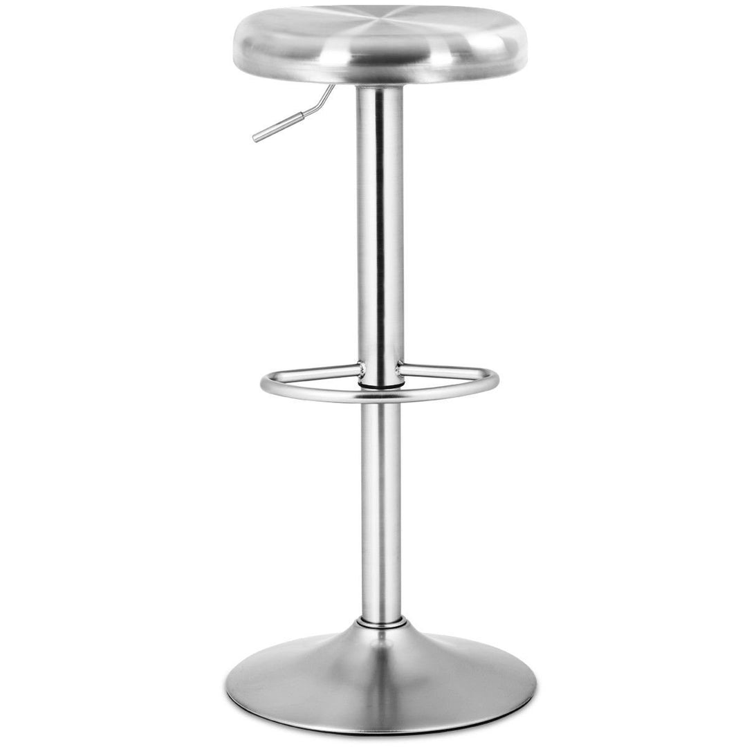 2 Pcs Brushed Stainless Steel Swivel Bar Stool Seat Adjustable Height Round Top Image 4