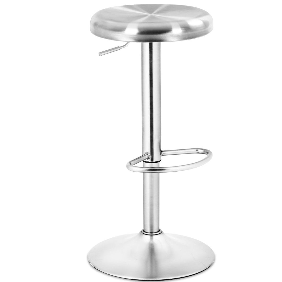 2 Pcs Brushed Stainless Steel Swivel Bar Stool Seat Adjustable Height Round Top Image 5