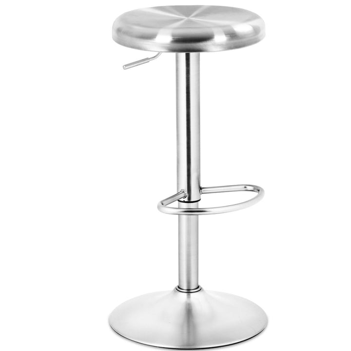 2 Pcs Brushed Stainless Steel Swivel Bar Stool Seat Adjustable Height Round Top Image 5