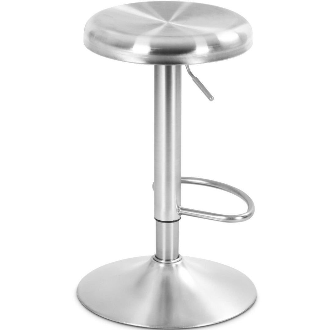 2 Pcs Brushed Stainless Steel Swivel Bar Stool Seat Adjustable Height Round Top Image 7