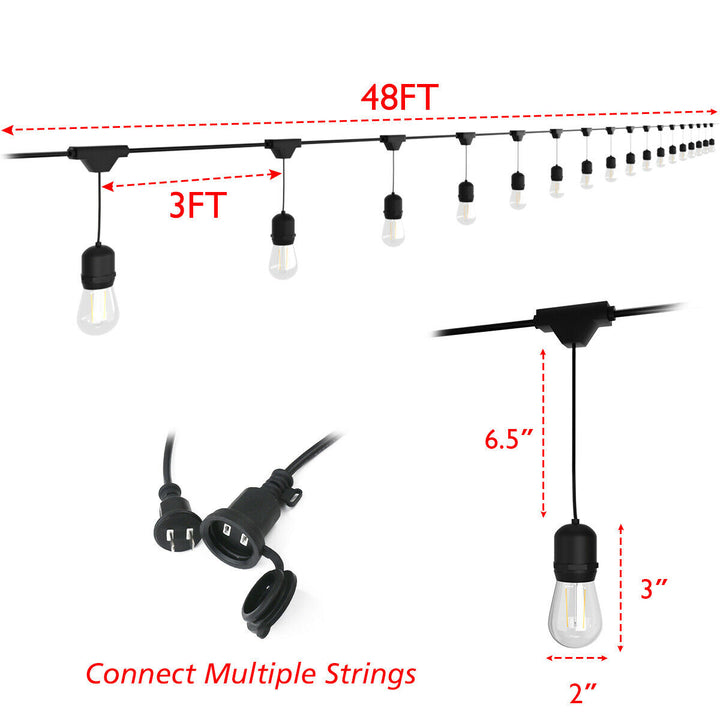 48FT LED Outdoor Waterproof Commercial Grade Patio Globe String Lights Bulbs Image 10