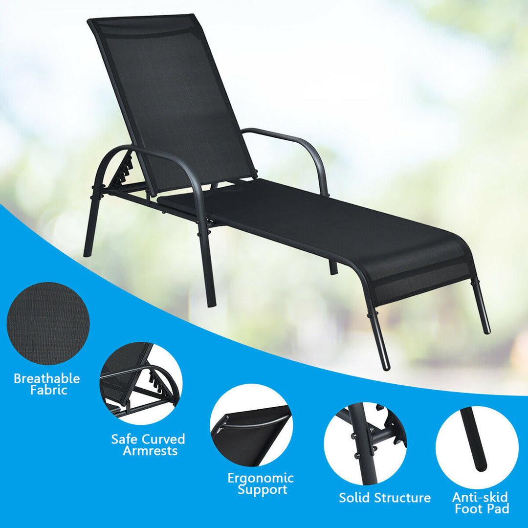 Patio Chaise Lounge Outdoor Folding Recliner Chair w/ Adjustable Backrest Black Image 9