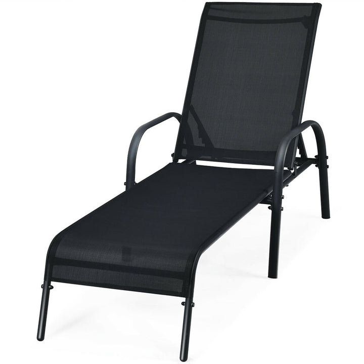 Patio Chaise Lounge Outdoor Folding Recliner Chair w/ Adjustable Backrest Black Image 10