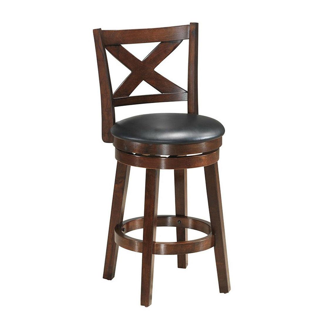 Set of 2 Bar Stools 24 Height Wooden Swivel Backed Dining Chair Home Kitchen Cross Back Image 6