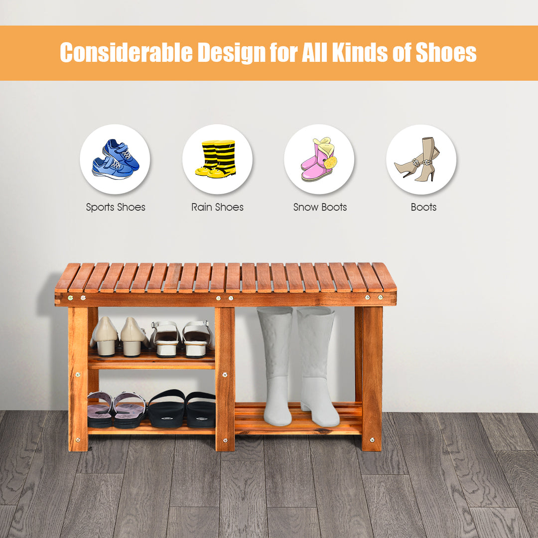 3-Tier Wood Shoe Rack Shoe Bench Freestanding Boots Storage Organizer Heavy-duty Image 6