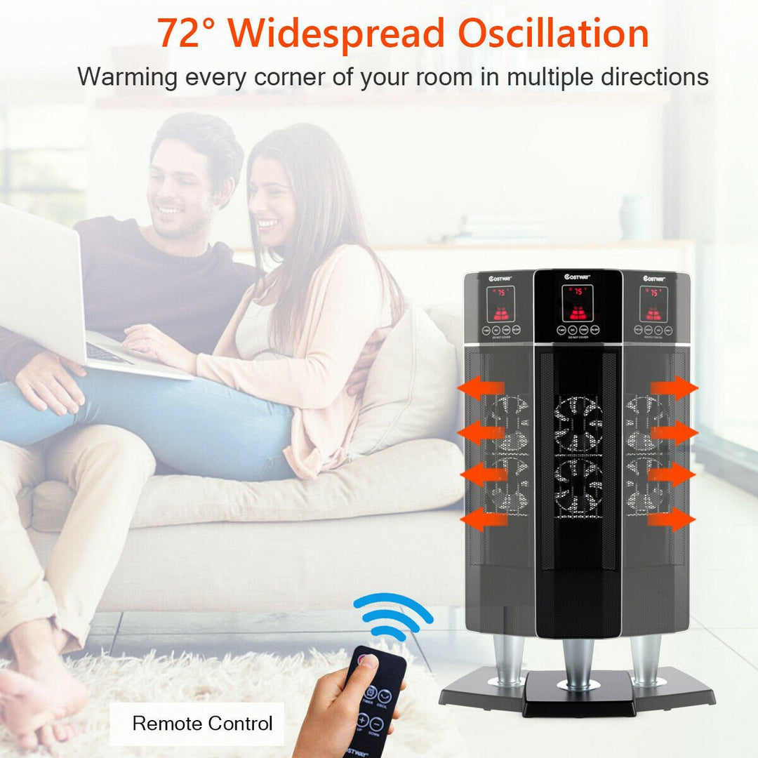 1500W Portable Oscillating Ceramic Tower Heater w/ Timer Remote Control Room Use Image 6