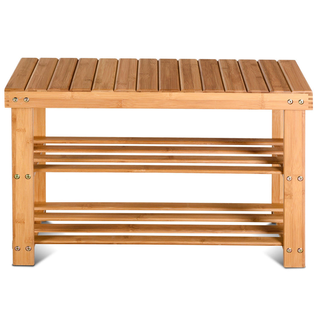 2-Tier Bamboo Shoe Bench Storage Racks Seat Organizer Entryway Hallway Image 10