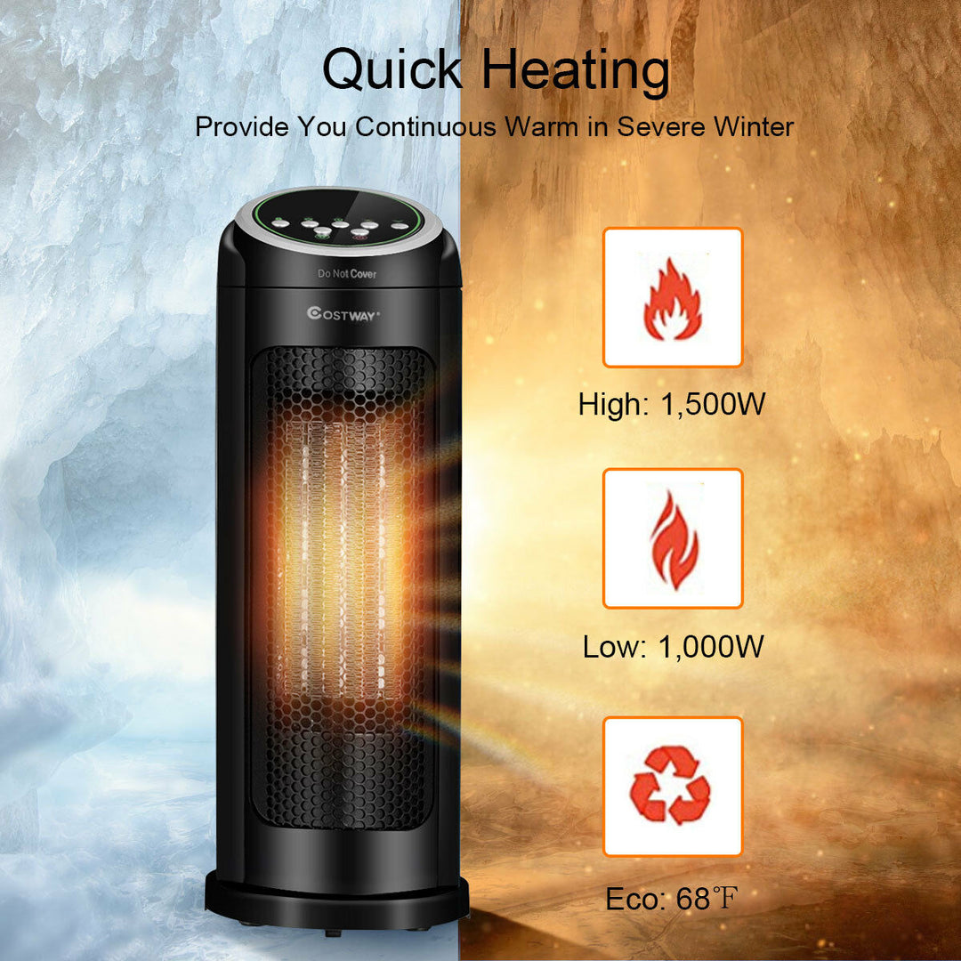 Portable Oscillating PTC Ceramic Space Heater 1500W LED 12H Timer Remote Control Image 6