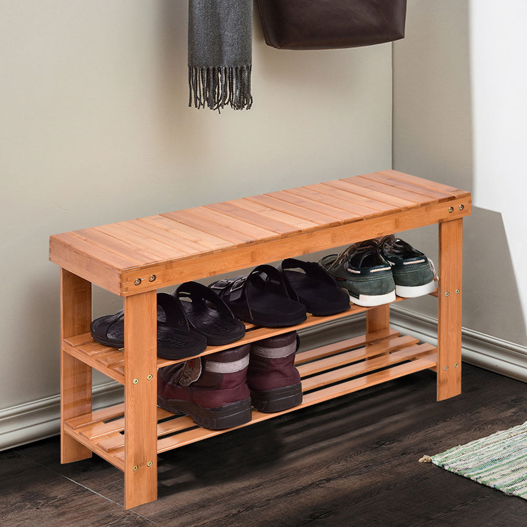 3 Tier Bamboo Shoe Rack Bench Storage Shelf Organizer Entryway Home Furni Image 10