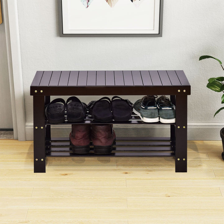 3 Tier Bamboo Shoe Rack Bench Storage Shelf Organizer Entryway Home Furni Black Image 8