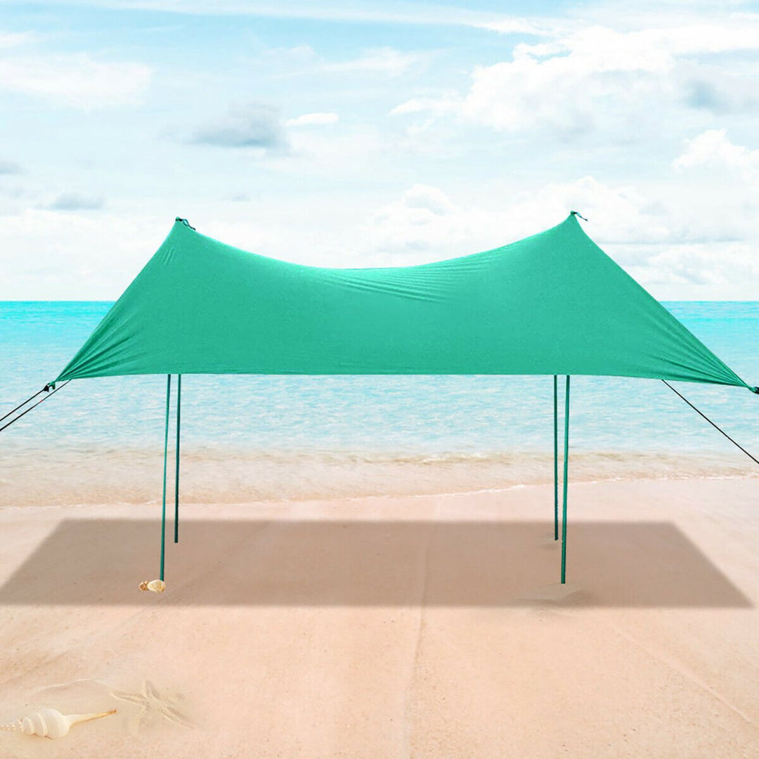 Family Beach Tent Canopy w/ 4 Poles Sandbag Anchors 7x7 UPF50+ Green Image 5