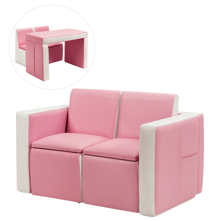 Multi-functional Kids Sofa Table Chair Set 2 Seat Couch Furniture W/Storage Box Image 1