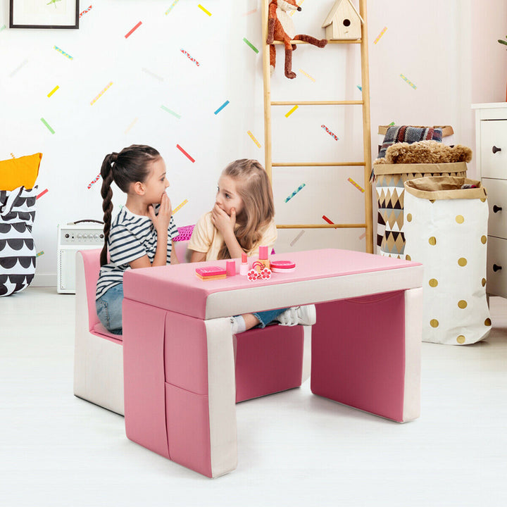 Multi-functional Kids Sofa Table Chair Set 2 Seat Couch Furniture W/Storage Box Image 4