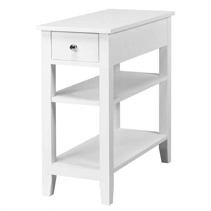 3 Tier Nightstand Bedside Table Sofa Side End Table w/Double Shelves Drawer White Image 1