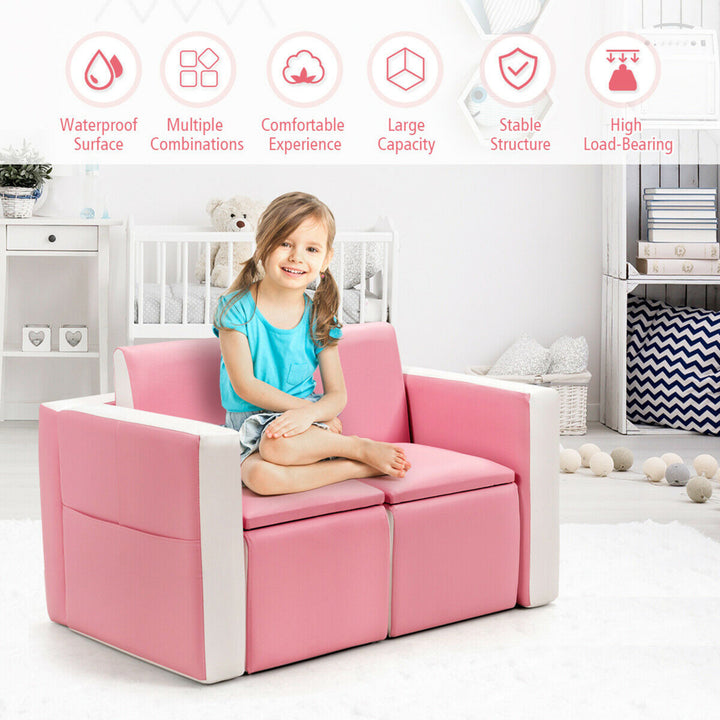 Multi-functional Kids Sofa Table Chair Set 2 Seat Couch Furniture W/Storage Box Image 5