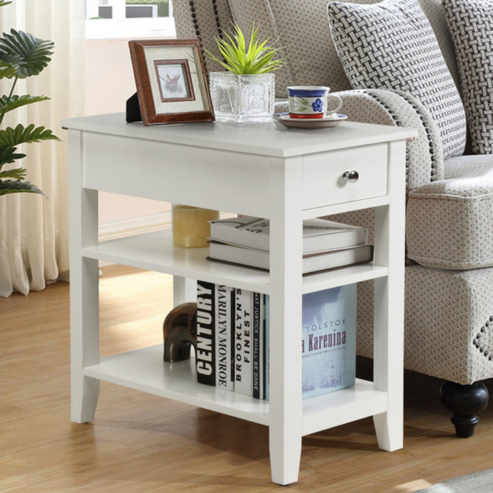 3 Tier Nightstand Bedside Table Sofa Side End Table w/Double Shelves Drawer White Image 3