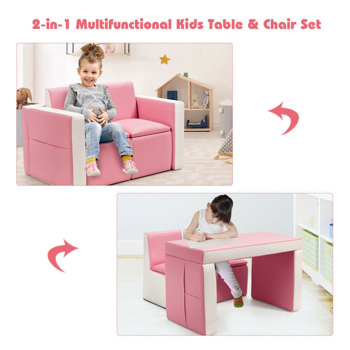 Multi-functional Kids Sofa Table Chair Set 2 Seat Couch Furniture W/Storage Box Image 6