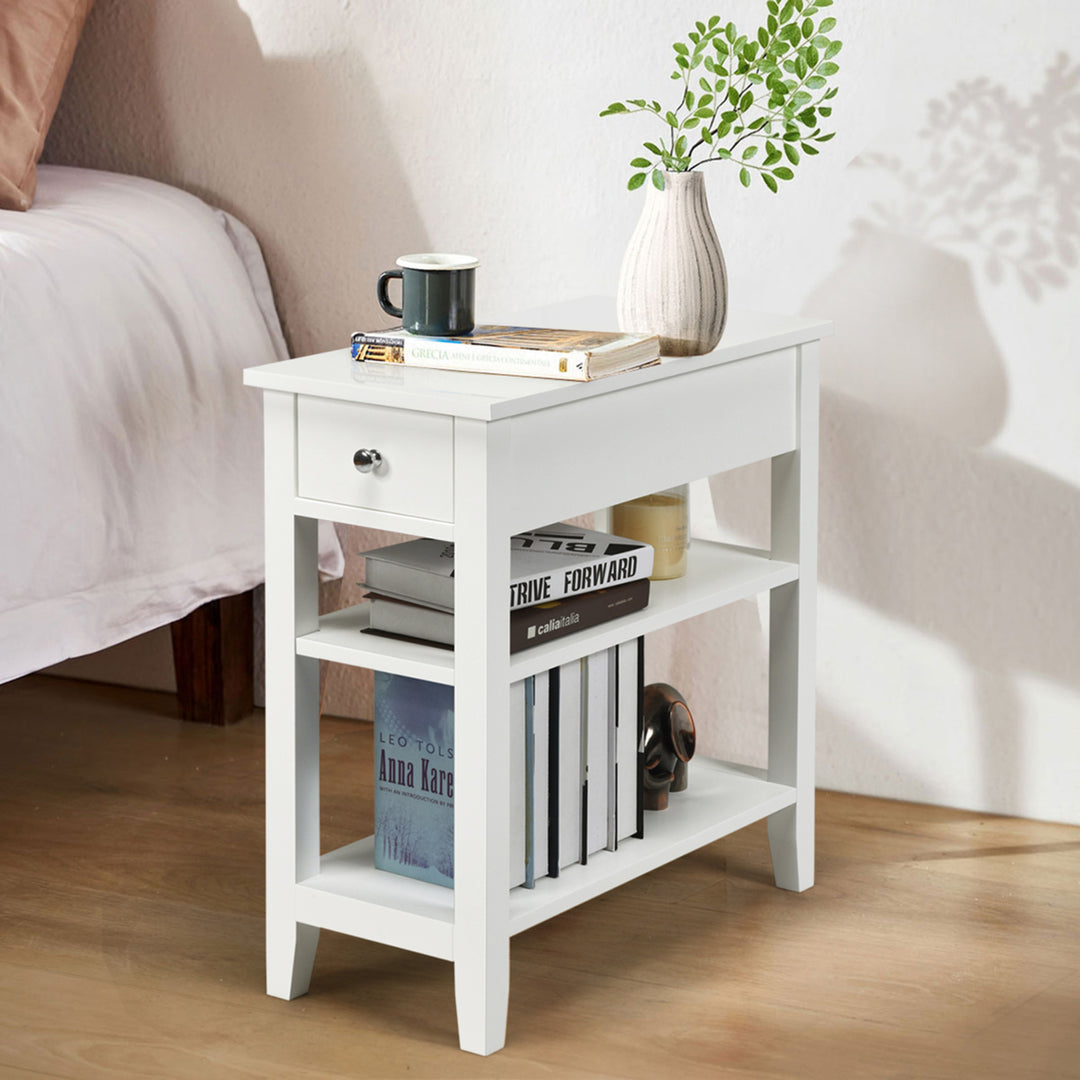 Set of 2 3Tier Nightstand Bedside Side End Table w/Double Shelves Drawer White Image 2